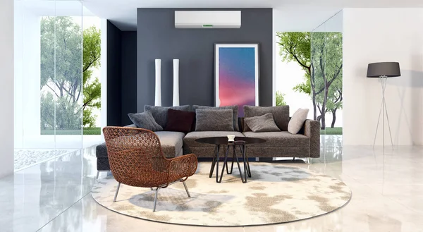 Modern Interiör Med Luftkonditionering Rendering Illustration — Stockfoto