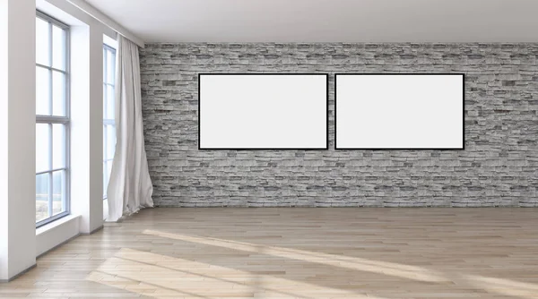 Moderno Apartamento Interiores Luminosos Com Quadro Cartaz Mockup Renderização Ilustração — Fotografia de Stock