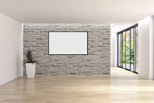 Moderna Ljusa Interiörer Lägenhet Med Mockup Affisch Frame Rendering Illustration — Stockfoto