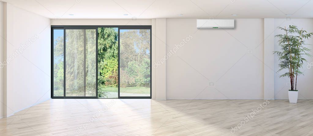 Modern interior with air conditioning 3D rendering illustration