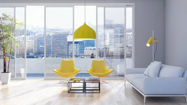 Modern parlak iç daire oturma oda 3d render illüstrasyon