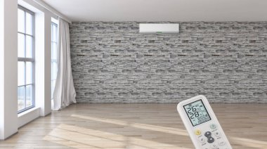 Klima ve uzaktan kumanda 3d render çizim ile modern iç