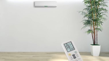 Klima ve uzaktan kumanda 3d render çizim ile modern iç