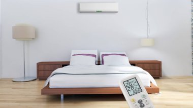 Klima ve uzaktan kumanda 3d render çizim ile modern iç