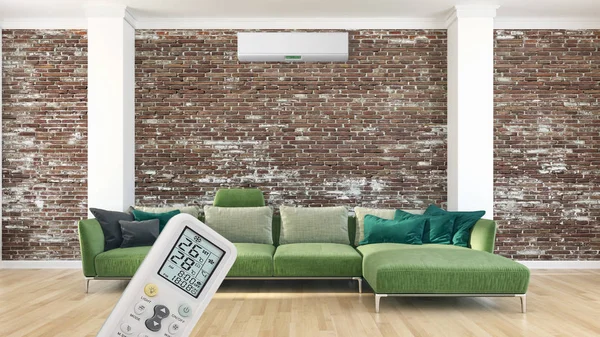 Klima ve uzaktan kumanda 3d render çizim ile modern iç