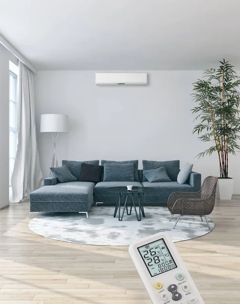 Klima ve uzaktan kumanda 3d render çizim ile modern iç