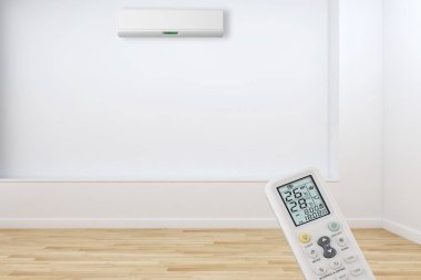 Klima ve uzaktan kumanda 3d render çizim ile modern iç daire