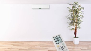 Klima ve uzaktan kumanda 3d render çizim ile modern iç daire