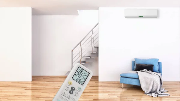 Moderno Appartamento Interno Con Aria Condizionata Telecomando Rendering Illustrazione — Foto Stock