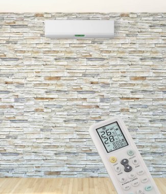 Klima ve uzaktan kumanda 3d render çizim ile modern iç daire