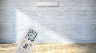 Klima ve uzaktan kumanda 3d render çizim ile modern iç daire