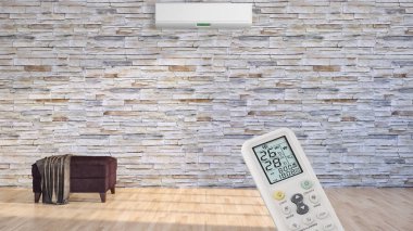 Klima ve uzaktan kumanda 3d render çizim ile modern iç daire