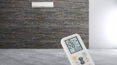 Klima ve uzaktan kumanda 3d render çizim ile modern iç daire