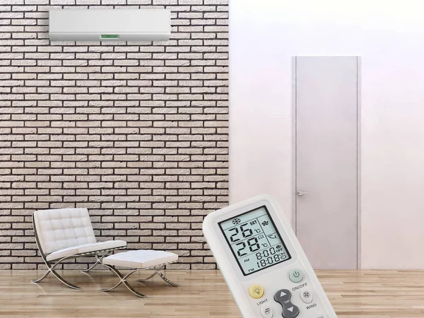 Klima ve uzaktan kumanda 3d render çizim ile modern iç daire