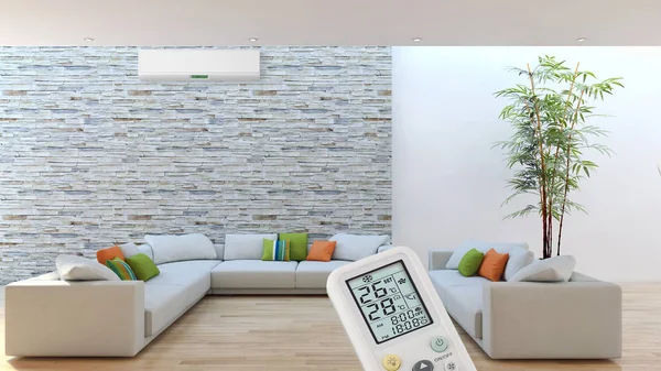 Klima ve uzaktan kumanda 3d render çizim ile modern iç daire