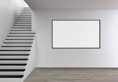 Modern parlak iç daire mockup poster çerçeve 3d render çizim ile