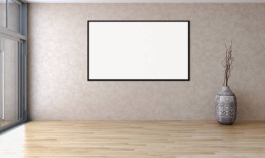 Modern parlak iç daire mockup poster çerçeve 3d render çizim ile