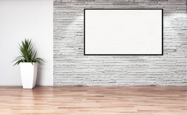 Modern parlak iç daire mockup poster çerçeve 3d render çizim ile