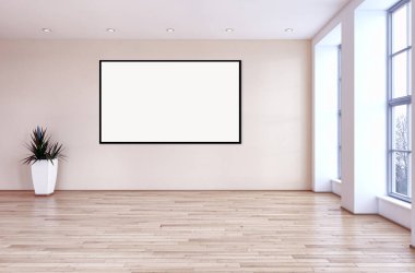 Modern parlak iç daire mockup poster çerçeve 3d render çizim ile
