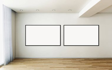 Modern parlak iç daire mockup poster çerçeve 3d render çizim ile