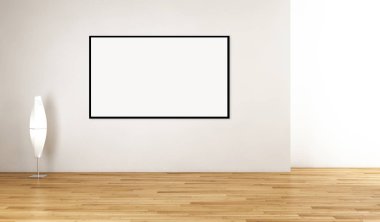 Modern parlak iç daire mockup poster çerçeve 3d render çizim ile