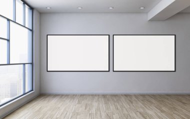 Modern parlak iç daire mockup poster çerçeve 3d render çizim ile