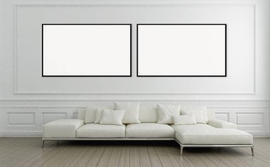 Modern parlak iç daire mockup poster çerçeve 3d render çizim ile