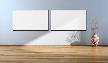 Modern parlak iç daire mockup poster çerçeve 3d render çizim ile