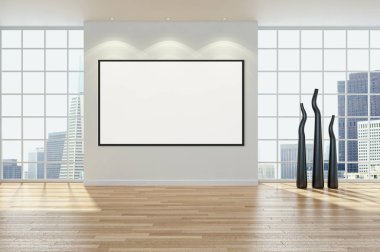 Modern parlak iç daire mockup poster çerçeve 3d render çizim ile