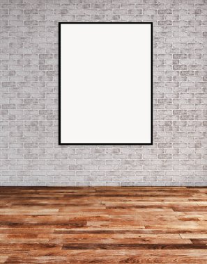 Modern parlak iç daire mockup poster çerçeve 3d render çizim ile