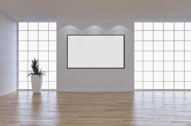 Modern parlak iç daire mockup poster çerçeve 3d render çizim ile