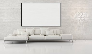 Modern parlak iç daire mockup poster çerçeve 3d render çizim ile