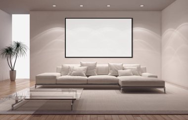 Modern parlak iç daire mockup poster çerçeve 3d render çizim ile