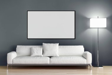 Modern parlak iç daire mockup poster çerçeve 3d render çizim ile
