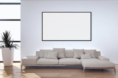 Modern parlak iç daire mockup poster çerçeve 3d render çizim ile