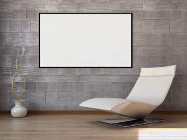 Modern parlak iç daire mockup poster çerçeve 3d render çizim ile