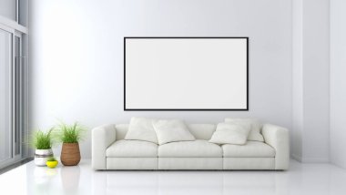 Modern parlak iç daire mockup poster çerçeve 3d render çizim ile