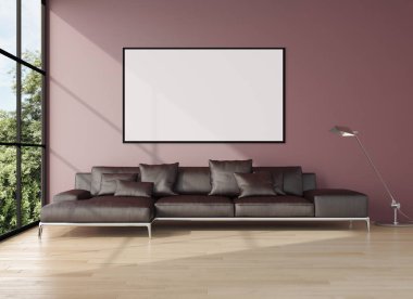 Modern parlak iç daire mockup poster çerçeve 3d render çizim ile