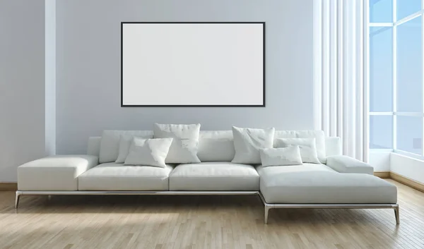 Modern Bright Interiors Apartment Mockup Poster Frame Rendering Illustration — Stock Photo, Image