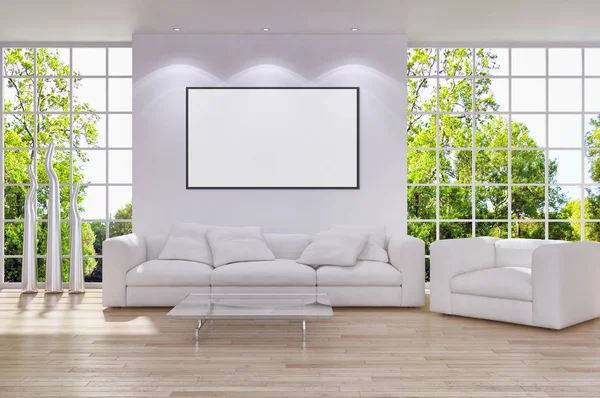 Modern parlak iç daire mockup poster çerçeve 3d render çizim ile