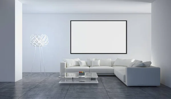 Moderne Lichte Interieur Appartement Met Mockup Poster Frame Rendering Illustratie — Stockfoto