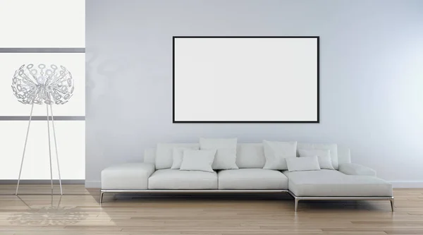 Moderno Apartamento Interiores Luminosos Com Quadro Cartaz Mockup Renderização Ilustração — Fotografia de Stock