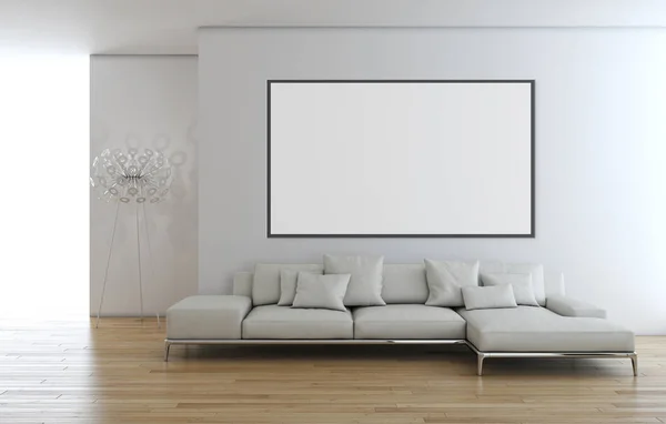 Moderno Apartamento Interiores Luminosos Com Quadro Cartaz Mockup Renderização Ilustração — Fotografia de Stock