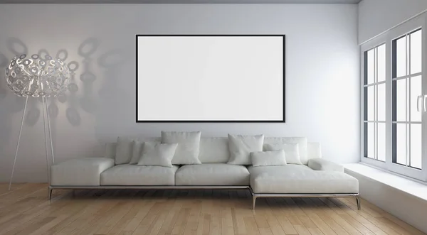 Moderno Apartamento Interiores Luminosos Com Quadro Cartaz Mockup Renderização Ilustração — Fotografia de Stock