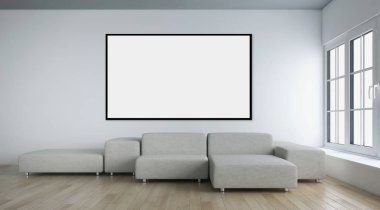 Modern parlak iç daire mockup poster çerçeve 3d render çizim ile