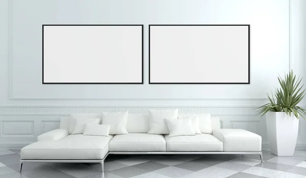 Moderno Apartamento Interiores Luminosos Con Marco Póster Maqueta Representación Ilustración — Foto de Stock