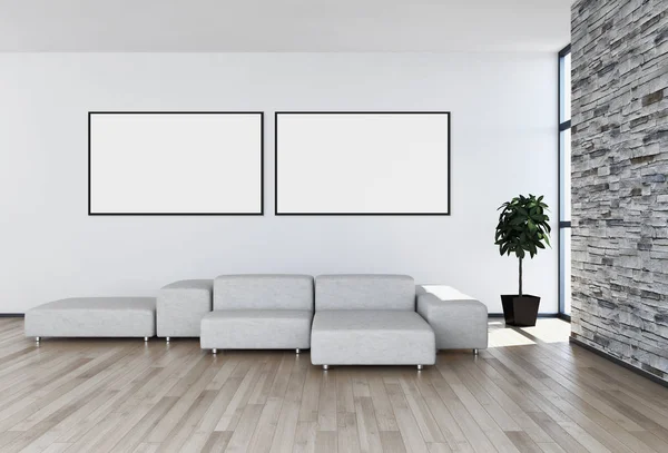 Moderne Lichte Interieur Appartement Met Mockup Poster Frame Rendering Illustratie — Stockfoto