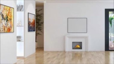 Modern parlak iç daire oturma oda 3d render illüstrasyon