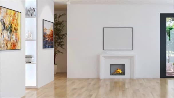 Moderne Helle Innenräume Wohnung Wohnzimmer Rendering Illustration — Stockvideo