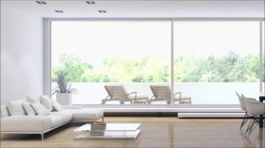 Modern parlak iç daire oturma oda 3d render illüstrasyon